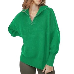 H&M‎ Green Quarter Zip Sweater with Relaxed Fit and Long Sleeves